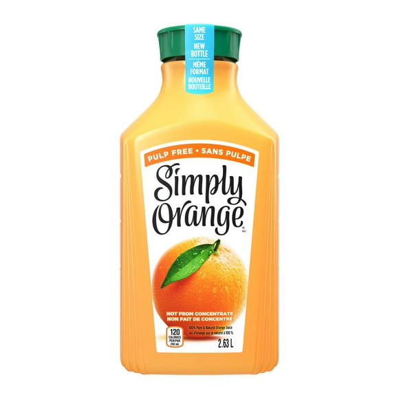 Simply Orange Pulp Free 100 Handle Free Bottle, 2.63 Liters, Simply Orange Juice Pulp Free 2.63L