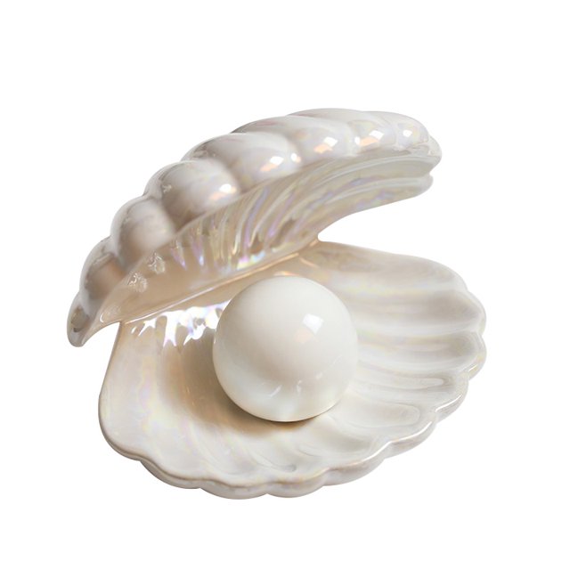 Lámpara De Noche De Concha De Cerámica, Decoración De Escritorio, Luz De Concha, Decoraciones De Almacenamiento De Joyería, Lámpara De Noche Blanca Yuarrent HA027377-00