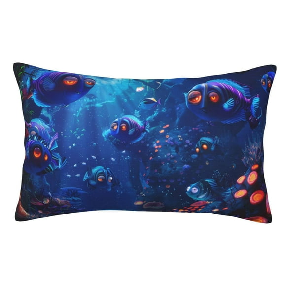 Lsque Deep Sea Glowing Fishes Pattern Bedding Waterproof Pillow Protector Zippered Queen – Bed Bug Proof Pillow Encasement-14"x20"