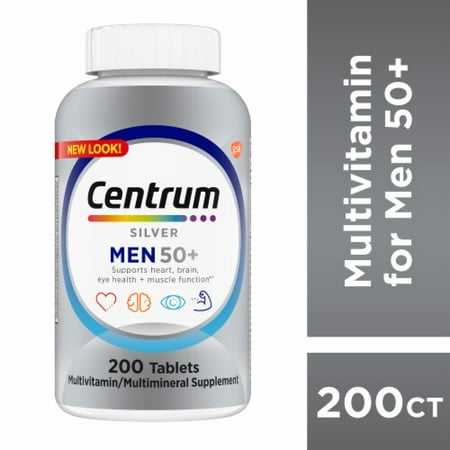 Pack of 2 - Centrum Silver Multivitamin Supplement for Men 50 Plus, Supports Cognitive Health In Older Adults 200 ct Packaging May Vary