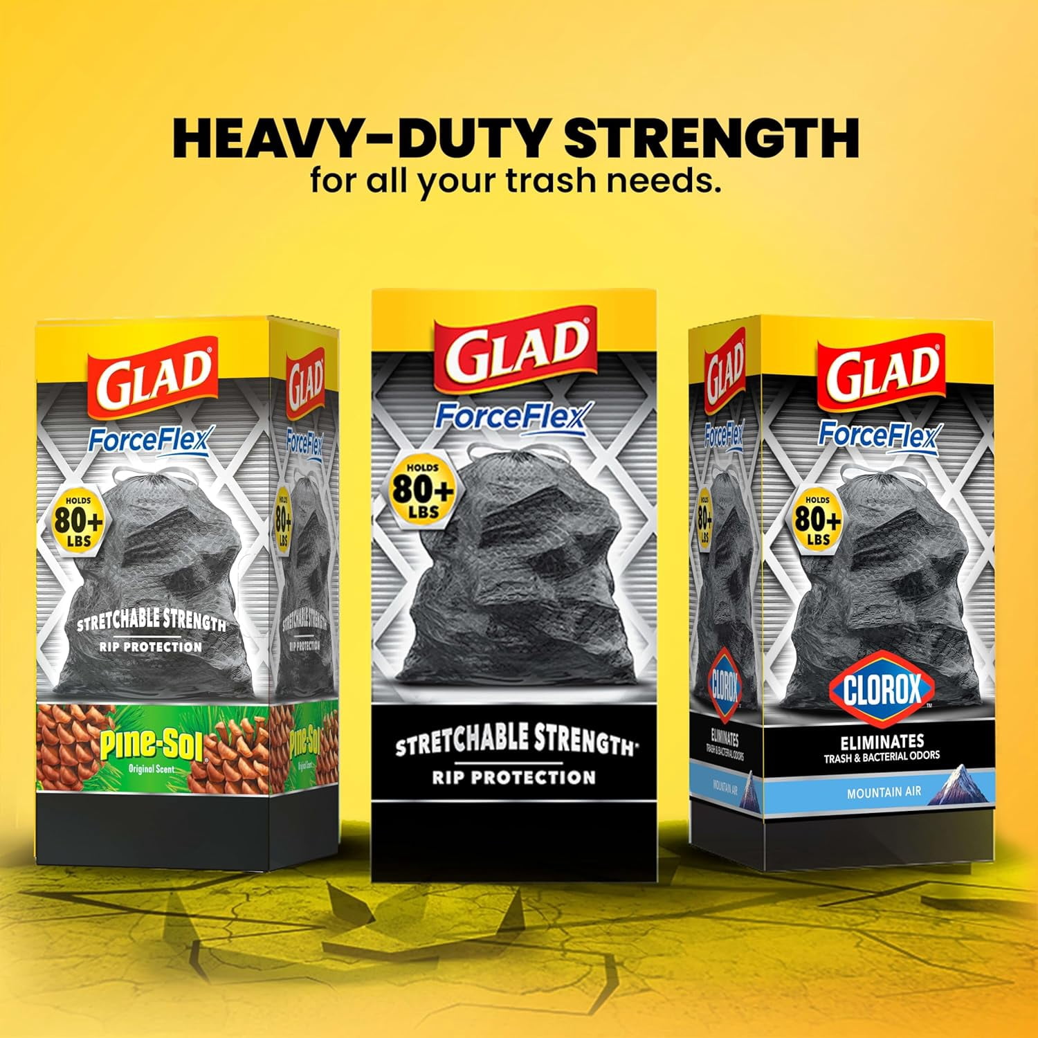 Glad Large Drawstring Trash Bags, Forceflex 30 Gallon Black Trash Bags, 50 Count