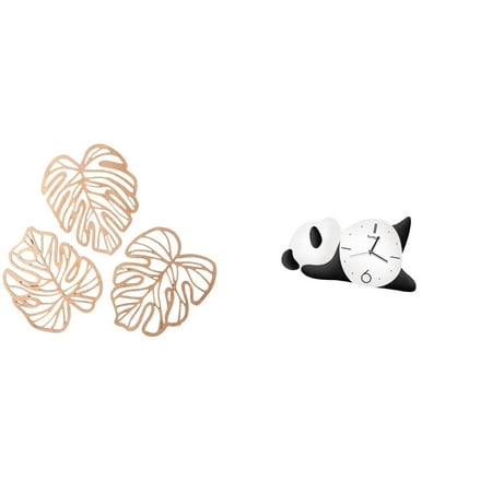4 Pieces Palm Leaves Wall Plaque Panda Wall Clock Wood Ornament Creative Wood Design for Living Room Bedroom Office