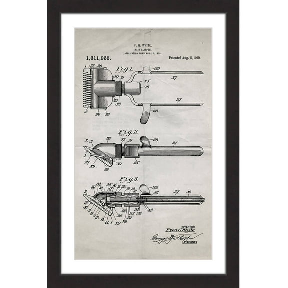 "Hair Clipper 1919 Old Paper" Framed Painting Print
