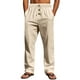 thumbnail image 2 of Pantalones largos para hombre, de lino, holgados, transpirables, de color liso, estilo playero, con botones, 2 of 7