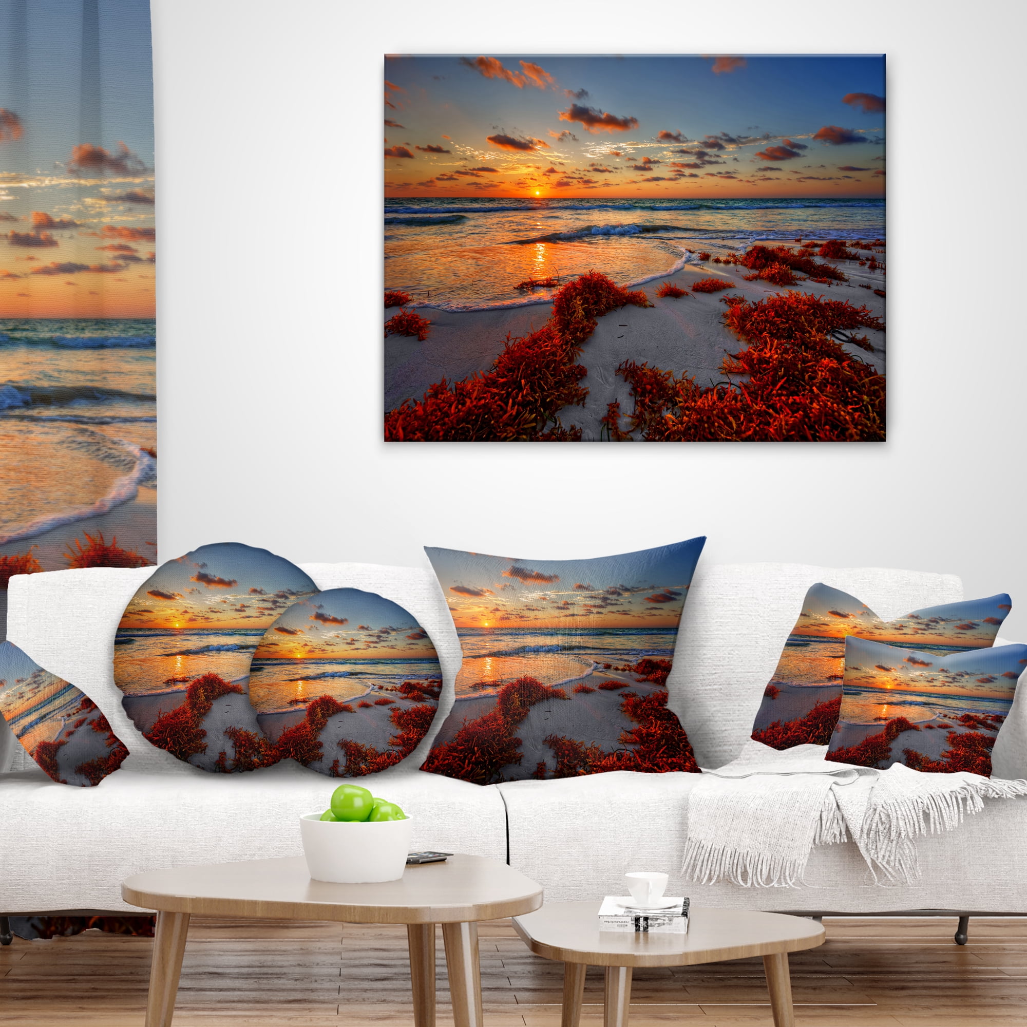 Designart Beautiful Shore and Cloudy Sky - Landscape Printed Throw Pillow - 12x20
