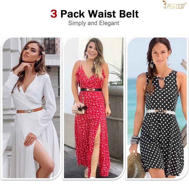 6594 3 Pack Women Stretchy Waist Belt Retro Elastic Skinny For Ladies JASGOOD 3 Pack Women Belts Retro Elastic Stretchy Skinny  main image 4