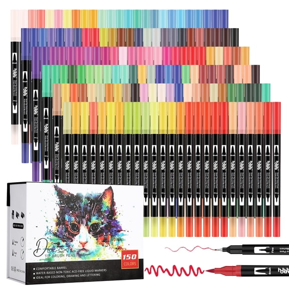 hhhouu 150 Colors Dual Tip Watercolor Markers Set, Fine & Brush Tip Art Pens for Coloring, Paper Crafts, Drawing, Journaling and Calligraphy