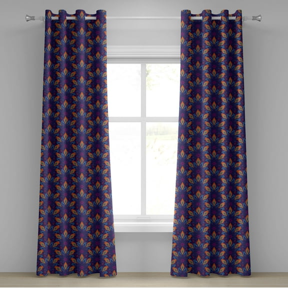 Ambesonne Mandala Grommet Curtain, Vibrant Floral Ornate, 50" x 120", Orange Pale Blue Purple