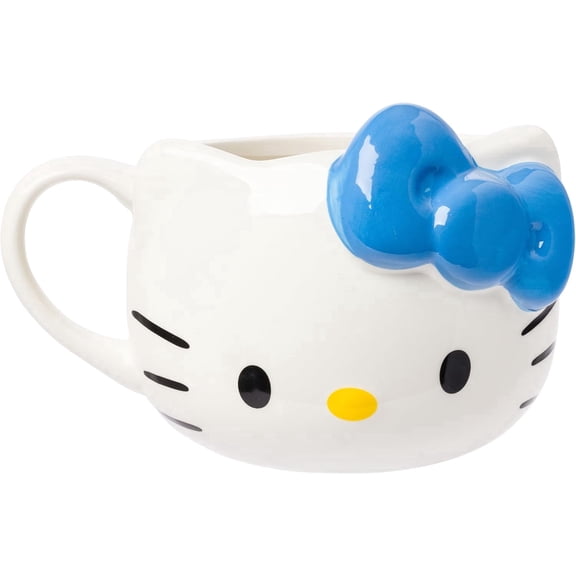 Silver Buffalo Sanrio Hello Kitty Blue Bow Ceramic 3D Sculpted Mug, 20 Ounces