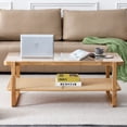 thumbnail image 3 of Yesfashion Solid Wood Modern Simple Rectangular Double Layer Solid Wood Glass Table Top Coffee Table Rattan Chinese Side Table Small Rectangular Table Suitable for Living Room, Dining Room And Bedroom, 3 of 9