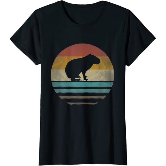 Capybara Retro Vintage 70s Silhouette Distressed T-Shirt Gift