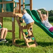 Backyard Discovery Buckley Hill Cedar Wood Swing Set, Slide, Play Deck, Rock Wall Ladder