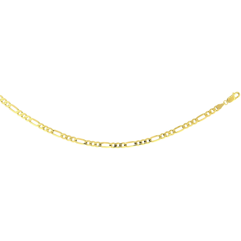 Solid Yellow 10K Gold 4.5mm Figaro Chain Necklace for Men and Women Concave High Polished 22 inch
