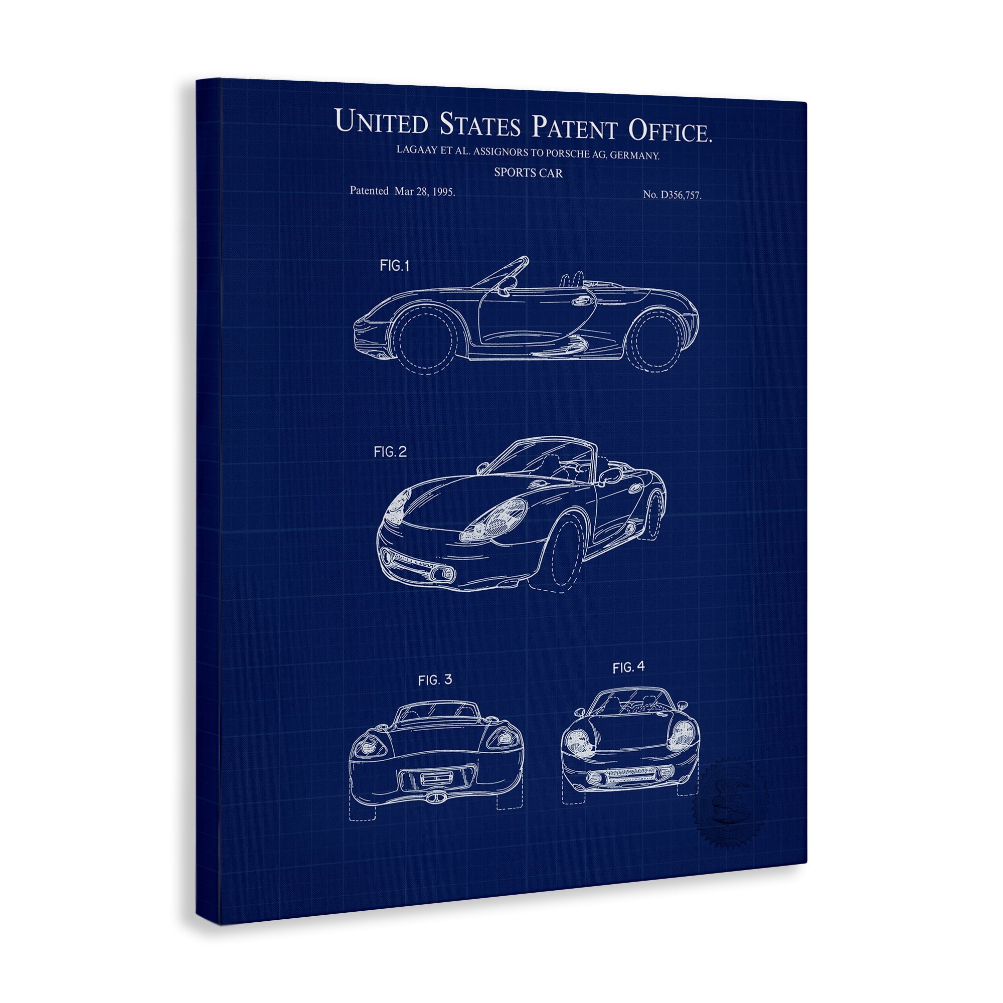 Stupell Industries Sports Car Blueprint Transportation Painting Gallery Wrapped Canvas Art Print Wall Art, 36 x 48