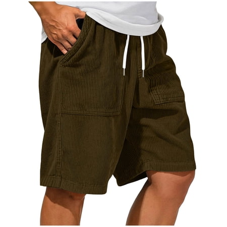 Gyexs Beach Shorts for Men Elastic Waist Drawstring Chinos Short Casual Loose Fit Gym Shorts Summer Clothes Brown Size L