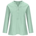 thumbnail image 4 of SDNall Womens V-Neck Long Sleeve Loose Button Cotton And Linen Tunic Summer Blouse, 4 of 9