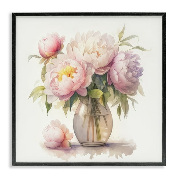 Stupell Industries Blush Peonies Vase Plants & Flowers Painting Black Framed Art Print Wall Art, 12 x 12