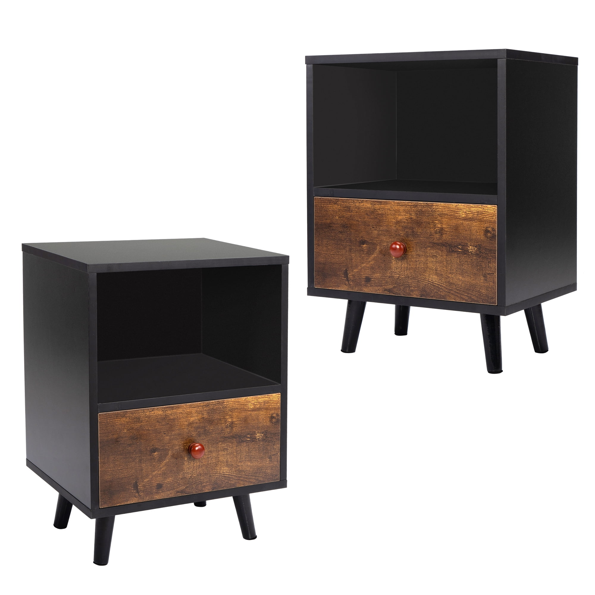 Private Jungle Set of 2 Bedside Cupboard with 1 Drawer and Short Legs,End Table with Storing Shelf,Black Private Jungle Set of 2 Bedside Cupboard with 1 Drawer and Short Legs,End Table with Storing Shelf,Black