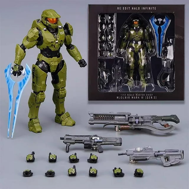 Halo Master Chief Full Body Movable Action Figure Model Replaceable Box Set, 18cm