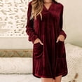 thumbnail image 4 of Dresses for Women, Womens Velvet Long Sleeve Pocket Casual Mini Shirt Dress, 4 of 8