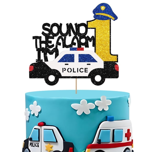 Topper para pastel SUPERLUBY Policía para 1er cumpleaños con brillo