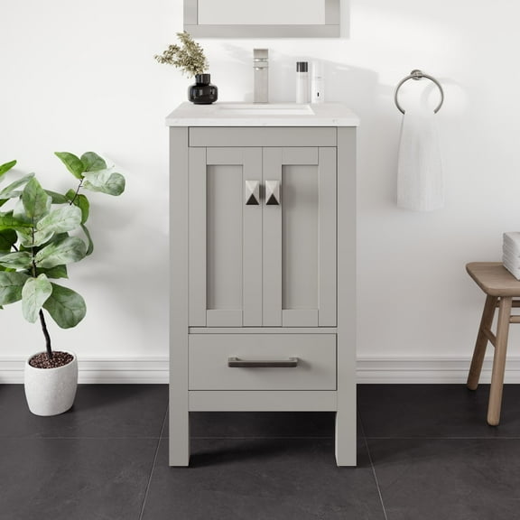 Eviva London 20" x 18" Gray Transitional Bathroom Vanity w/ White Carrara Quartz Top and Undermount Sink