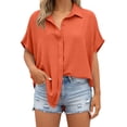 thumbnail image 3 of Horkkom Button Down Shirts for Women Summer Solid Color Short Sleeve Tops Collared Loose Casual Tops Slit Side XXL, 3 of 8