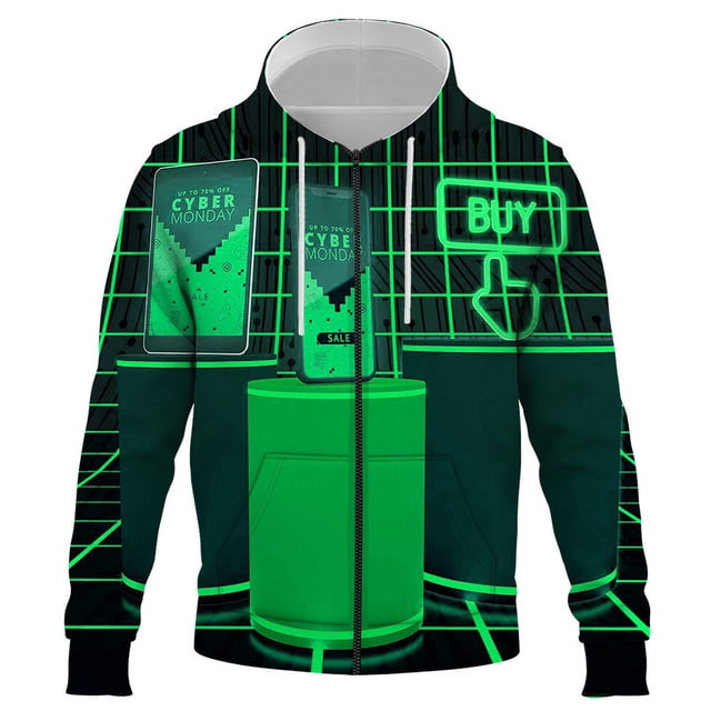 Sudadera con capucha informal con estampado 3D de tecnología del futuro para hombre y mujer, moda 2024, divertida, con cremallera