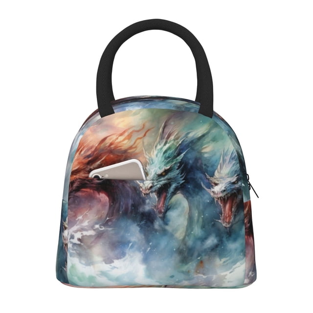Fotbe Ink Style Wave Dragon Bolsa de Almuerzo con Estampado, Lonchera Aislada, Contenedor de Comida Reutilizable Tipo Cooler a Prueba de Fugas