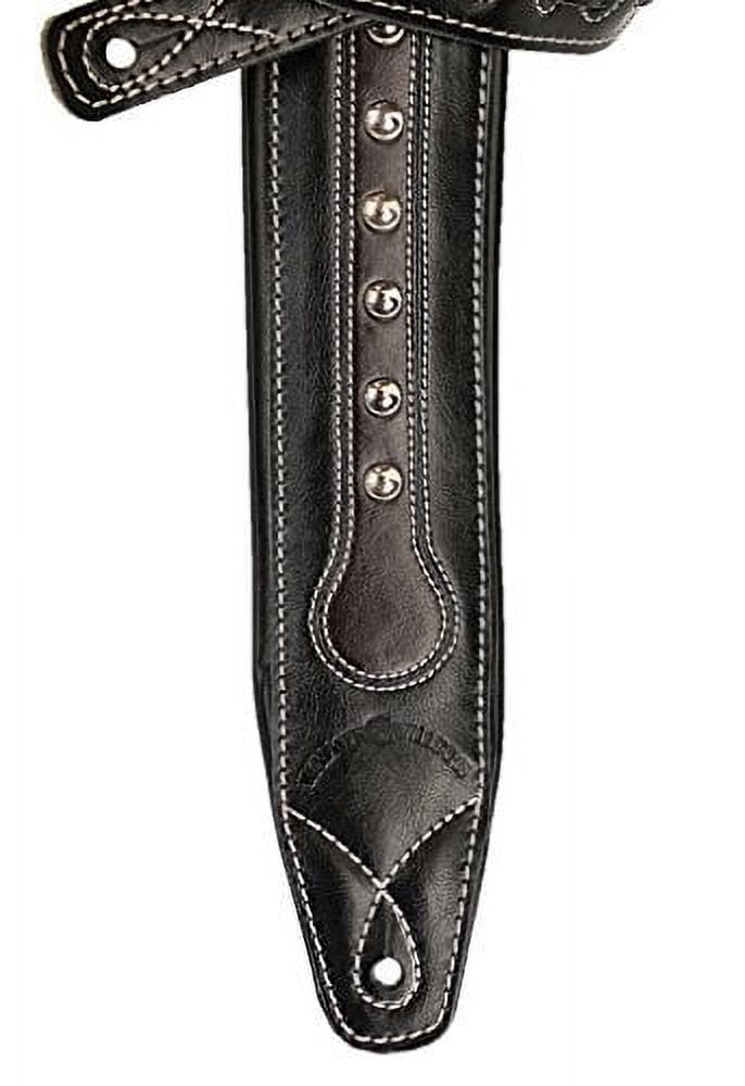 walker & williams c-35 custom black & brown premium top grain leather padded guitar strap with metal studs