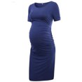 thumbnail image 3 of Vestido de maternidad de color liso con cuello redondo y manga corta Vestido de maternidad de color liso con cuello redondo y manga corta, 3 of 5