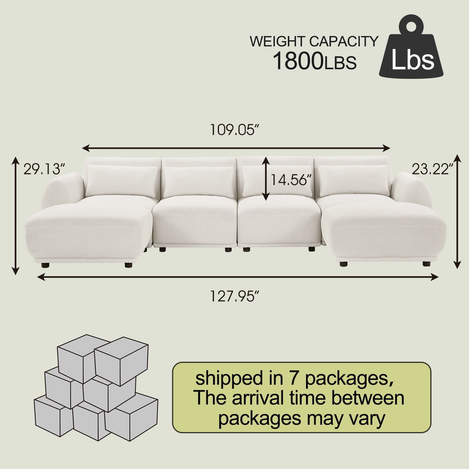 FREEHOMAE  U Shaped Cloud Sectional, Convertible L Shaped Couch with Removable Ottomans,Modular Cloud Couch Sectional for Living Room(4 set + 2 Ottomans - Green)