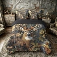 thumbnail image 3 of Meiyoeat Jungle Animal Deer Print Queen Bedding 7pcs, Autumn Oak Leaves Pattern Bedding Comforter Set Queen, Brown Green,Black Reversible, 3 of 6