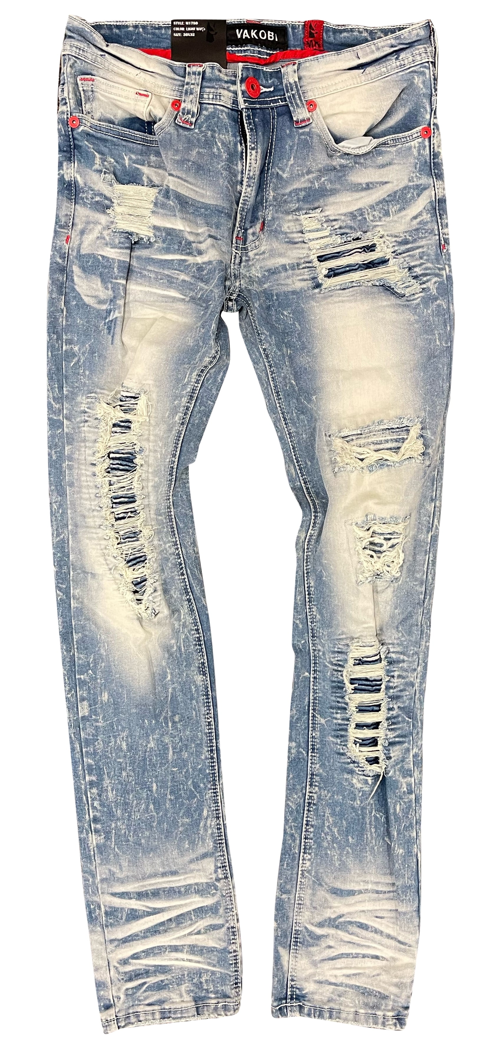 Makobi Light Wash Pensacola Shredded Jeans - -