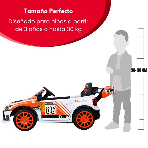Montable Eléctrico The Baby Shop con Controlo Remoto, Conexion USB y  Auxiliar Anaranjado Luz y Sonido