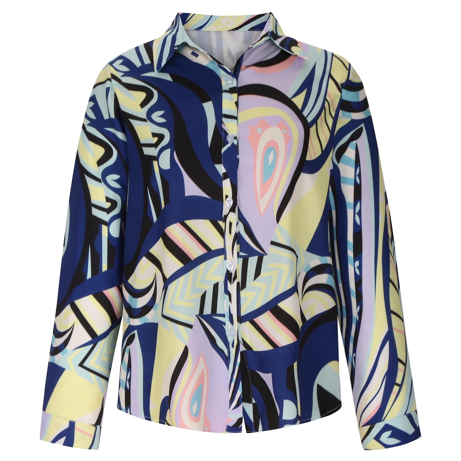 Women's Casual Tunic Fashion Summer Turndown Collar T-Shirt Printed Long Sleeve Tops Plus Size Blouses Shirt Dressy for Fall