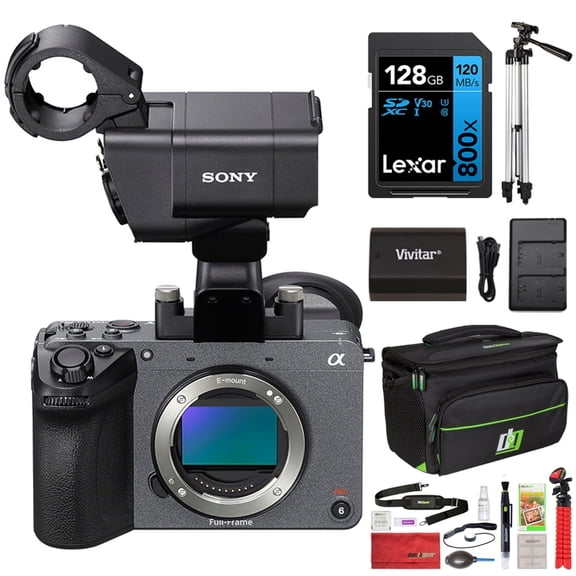 Sony Cinema Line FX2 Full-frame Camera with XLR Handle Unit ILME-FX2 Bundle with Lexar 128GB SDHC Memory Card, FZ100 Battery, Battery Charger, Deco Photo Camera Bag with Accessories and 50" Tripod