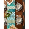 thumbnail image 2 of Boho Table Runners 72 inches Long Farmhouse Western Wedding/Coffee Table Runner Stripes Floral Bohemian Kitchen Dinning Table Linen Cloth for Party Indoor Outdoor Decor, Teal Green Aqua, 2 of 6