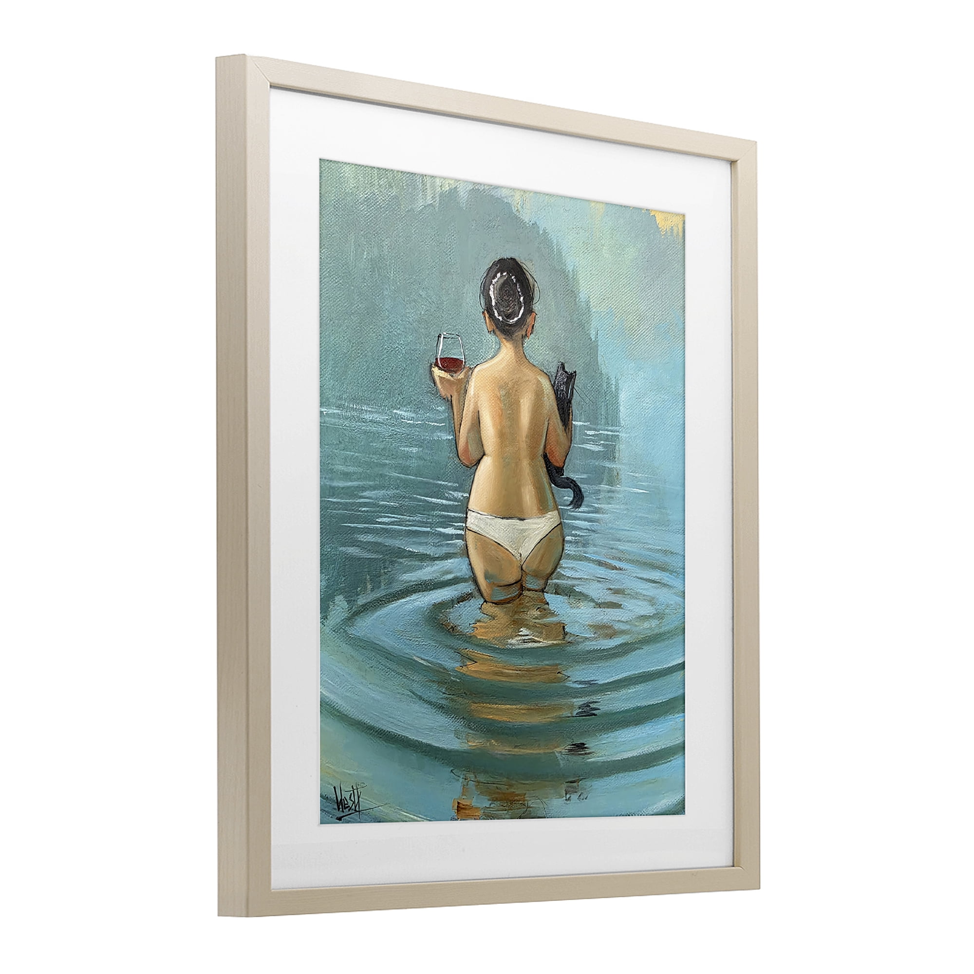 Stupell Industries Cat & Wine Dip At Twilight Birch Framed Print Under Glass, design by Ronald West