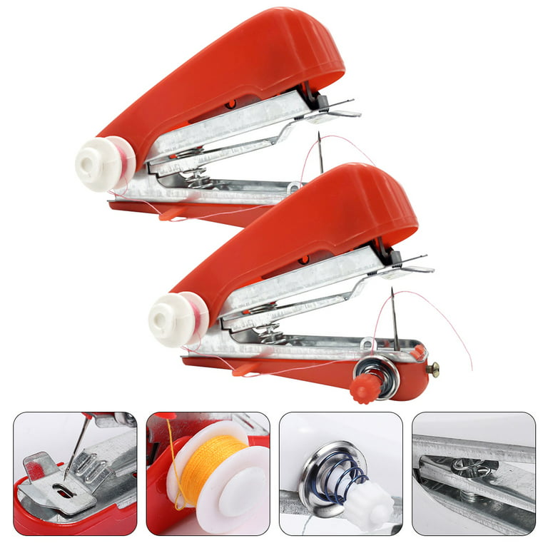 FOLOSAFENAR Handheld Sewing Machine, Small Sewing Machine Mini Handheld Red  DIY Handcraft Plastic Stainless Steel for Household