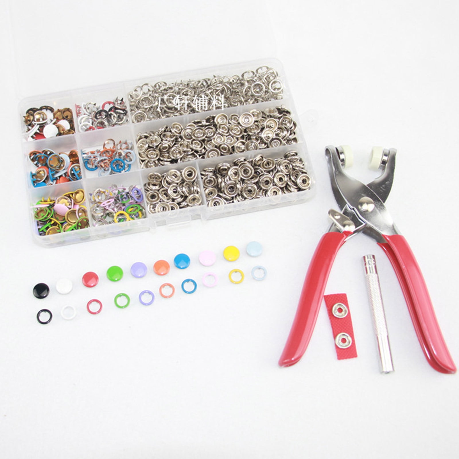 MOMOJIA 200pcs 10 Colors Metal Prong Snap Button Grommets Fasteners Kit with Hand Plier Installation Tools for DIY Clothing Crafts