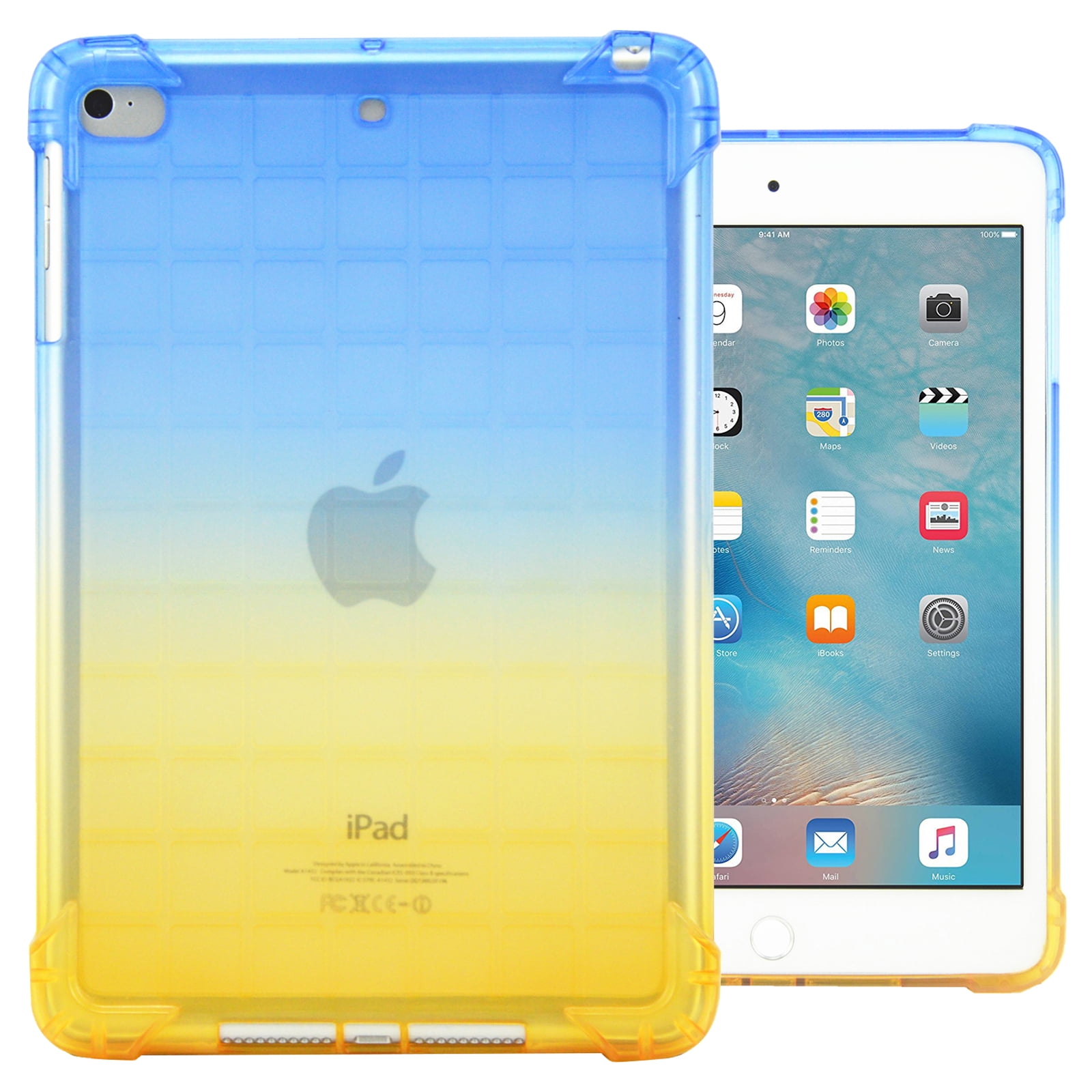 Cute Back Cover Case for iPad 9.7 Tablet (iPad 6th/5th Generation 2018 2017 /iPad Air 2 2014 /iPad Air 1st 2013, 9.7 Inch) - Slim Fit Light Weight Durable Silicone Back Cover Case (Blue Yellow)
