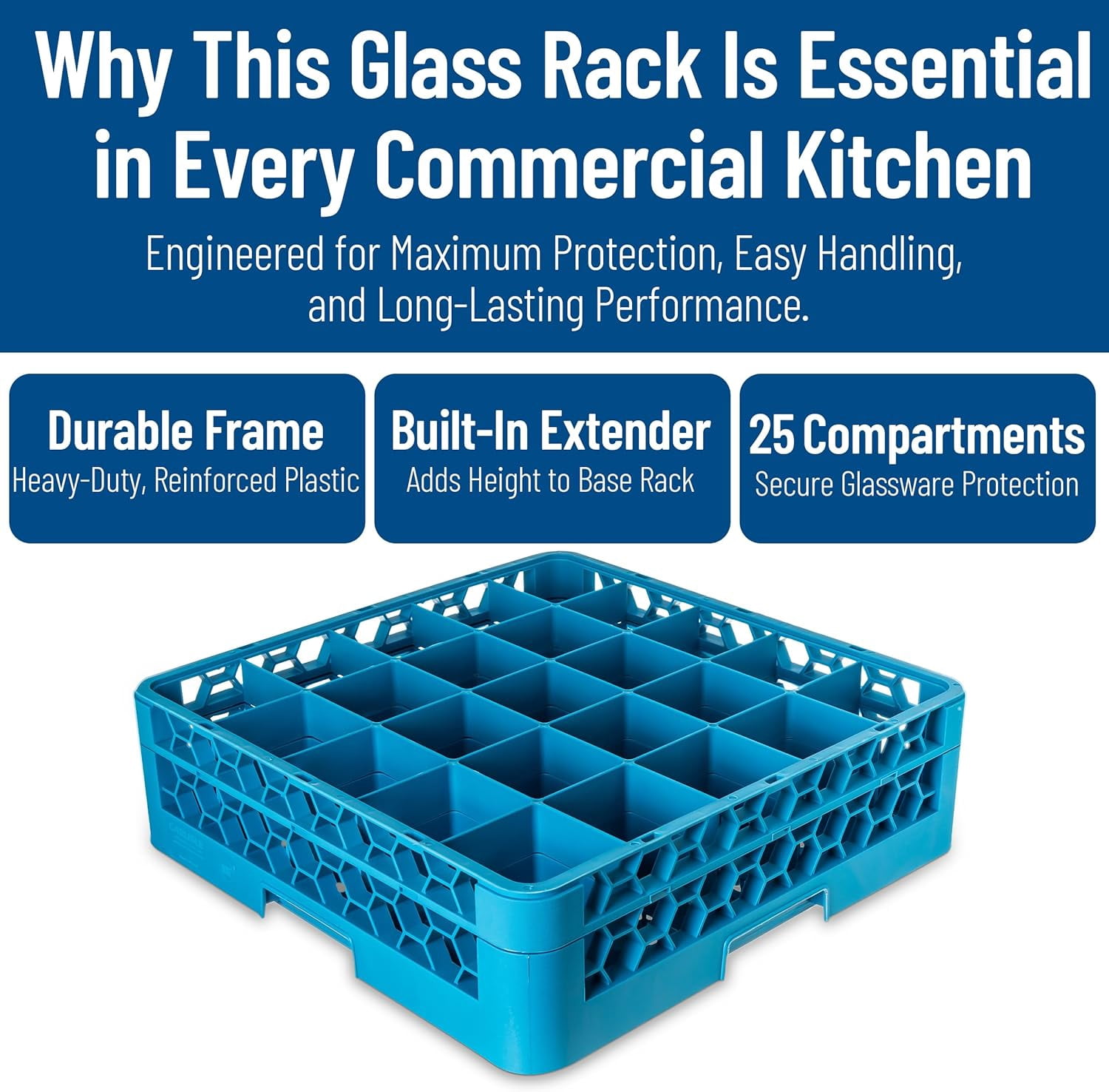 Opticlean 25-Compartment Glass Rack with 1 Extender, Blue , 5.56"