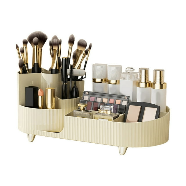 Organizador de maquillaje de gran capacidad, con perforaciones y compartimentos giratorios, color blanco