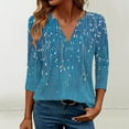 thumbnail image 3 of JTZGDY Womens T-Shirts Dressy Casual Floral Printed Fall 3/4 Length Sleeve V Neck Graphic Tunic Tees Loose Fit Pullover Tops Blue#03 XXL, 3 of 8