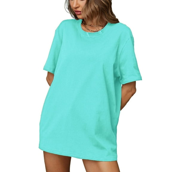JSheng T-Shirts for Women Casual Ladies Casual Solid Color Short Sleeve Comfortable Round Neck Loose T-Shirt Mint Green L