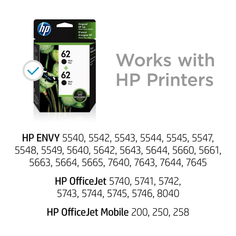 HP 62 Ink Cartridges - Black, 2 Cartridges (T0A52AN)