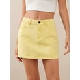 thumbnail image 4 of Light Yellow Denim Mini Skirt High Waist A-Line With Front Pockets, 4 of 30
