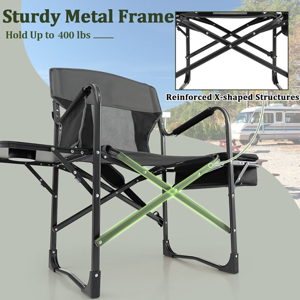 Aimee Lii Folding Camping Directors Chair with Cooler Bag and Side Table, Portable Chairs for Adults, Comfy Outdoor Chair, Black