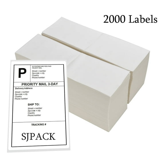 SJPACK 2 Stacks - Fanfold 4" x 6" Direct Thermal Labels for Thermal Printers - Zebra Compatible (2000 Labels Per Stack)